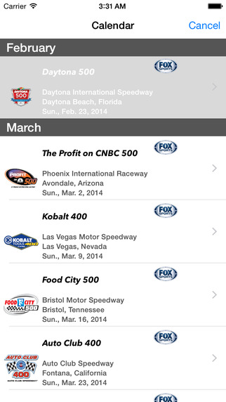 Racing Schedule for NASCAR