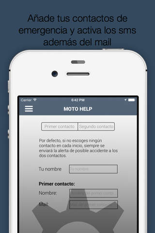 Moto Help (Envía alertas por sms y mail para dar seguridad en tus viajes) screenshot 2