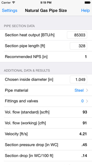 【免費生產應用App】Natural Gas Pipe Size: pipe sizing & pressure drop calculation for natural gas installations-APP點子