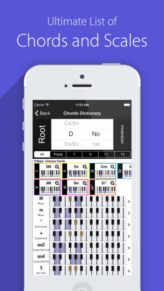 Piano Companion - chord and scale dictionary with staff chord progression and circle of fifths