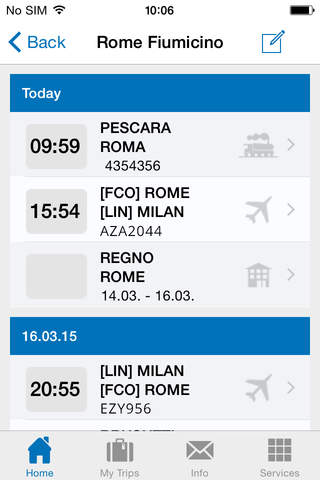 Seneca Travel Plan – gestione dell’itinerario di viaggio con notifiche in tempo reale sullo stato di voli e treni screenshot 2