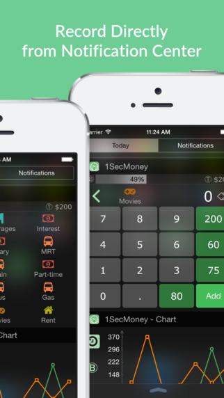 1SecMoney - record daily expenses directly from Notification Center Widget
