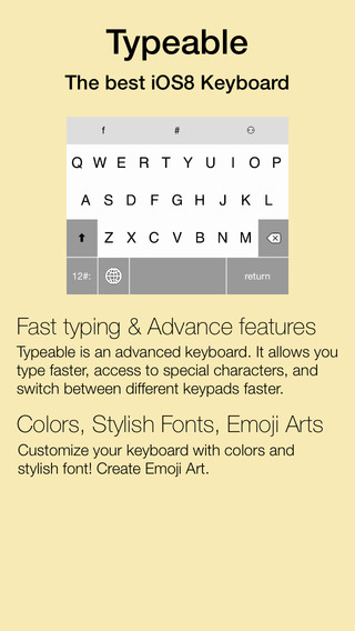 Typeable - Quick Keypads Stylish Fonts Emoji Arts Color Keys Custom Keyboard for iOS 8