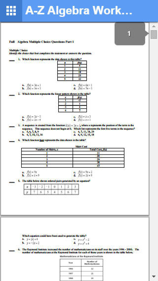 A-Z Algebra Worksheet