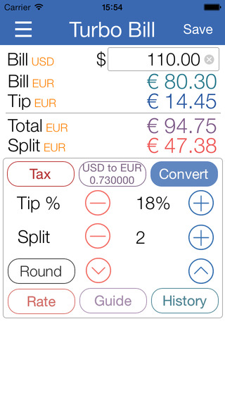 【免費工具App】Turbo Bill Calculator (Tip, Tax, Currency Converter, Bill History)-APP點子