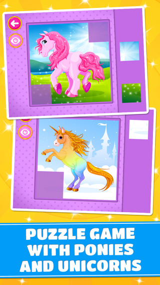 Cute Ponies Unicorns Puzzles - logic game for toddlers preschool kids and little girls - Free