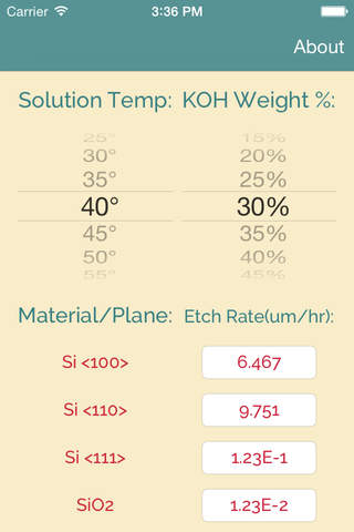 KOH Etch Rate Calculator screenshot 2