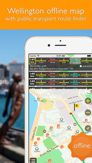 Wellington offline map with public transport route planner for my journey