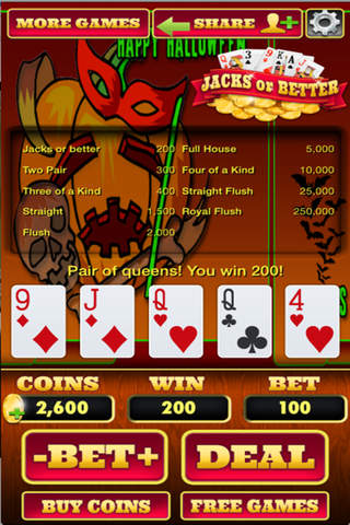 ```````````````````````` 1-Halloween Video Poker: VIP-Free Casino Game Card! screenshot 4