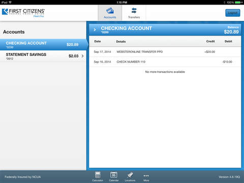 First Citizens' FCU Mobile for iPad screenshot 3