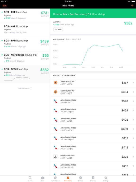 Screenshots of KAYAK for iPad