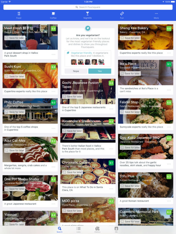 Screenshots of Foursquare City Guide for iPad