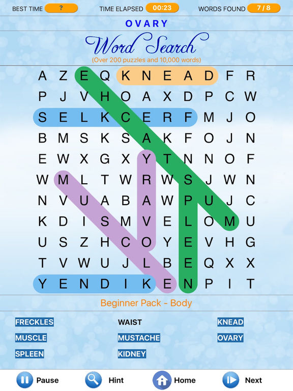 Screenshots of Word Search -Hidden Crossword Finder, Hangman tagged Spider Solitaire for iPad