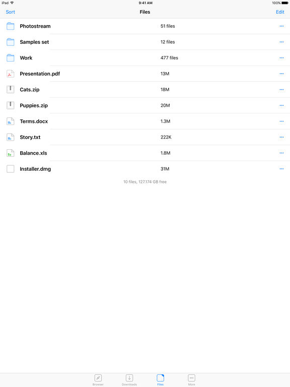Screenshots of Browser and File Manager for Documents for iPad
