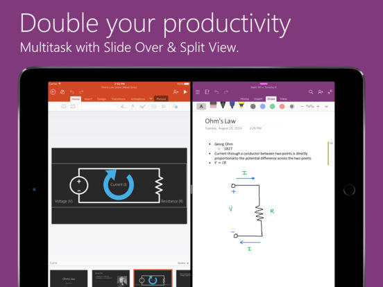 Screenshots of Microsoft OneNote for iPad