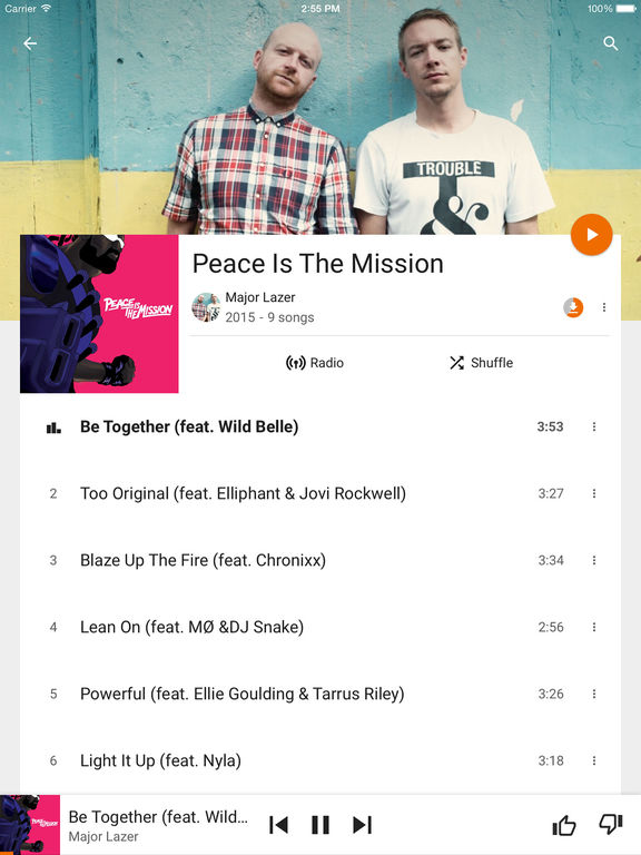 Screenshots of Google Play Music for iPad
