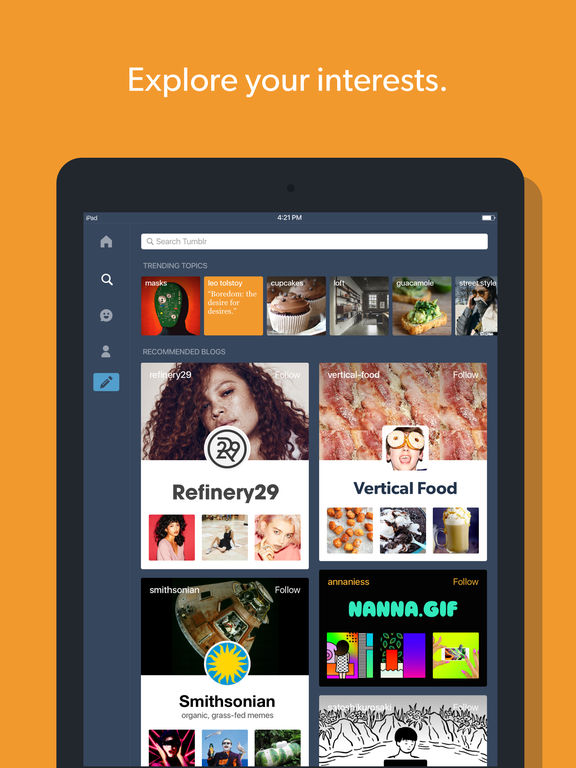 Screenshots of Tumblr for iPad