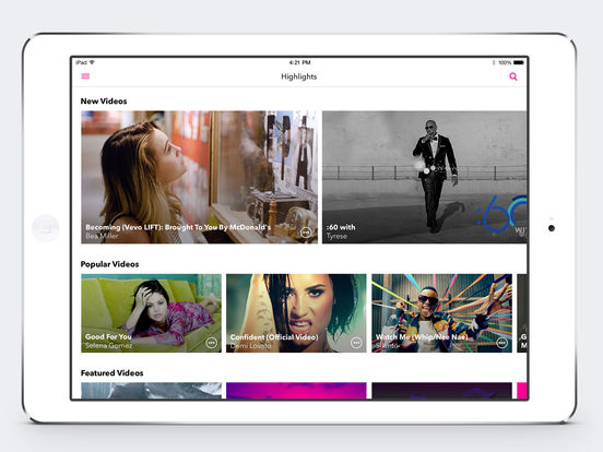 Screenshots of Vevo - Watch HD Music Videos for iPad