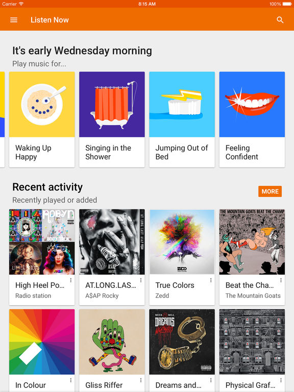 Screenshots of Google Play Music for iPad