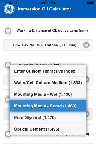 Immersion Oil Calculator - náhled