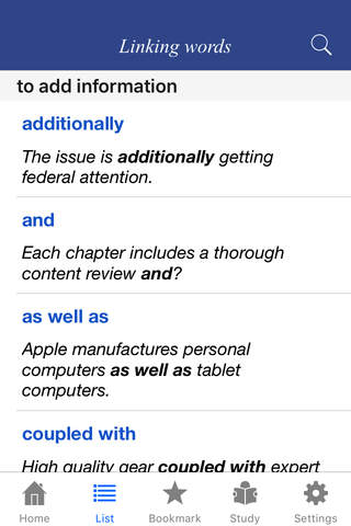 Linking words, usage and example sentences - náhled