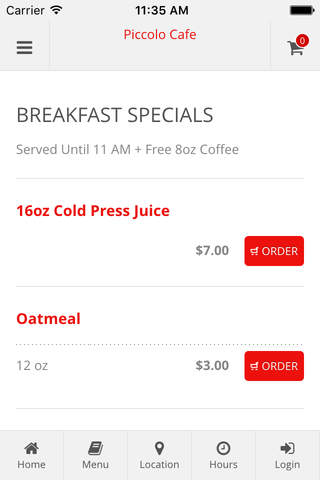 Piccolo Cafe Online Ordering - náhled