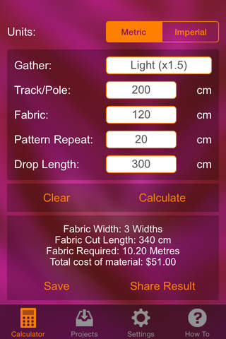 Curtain Fabric Calculator - náhled