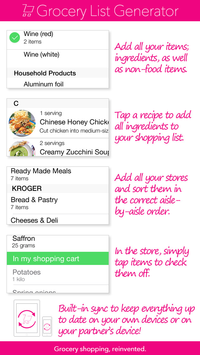 Grocery List Generator - Create shopping lists and store all your recipes. screenshot 1