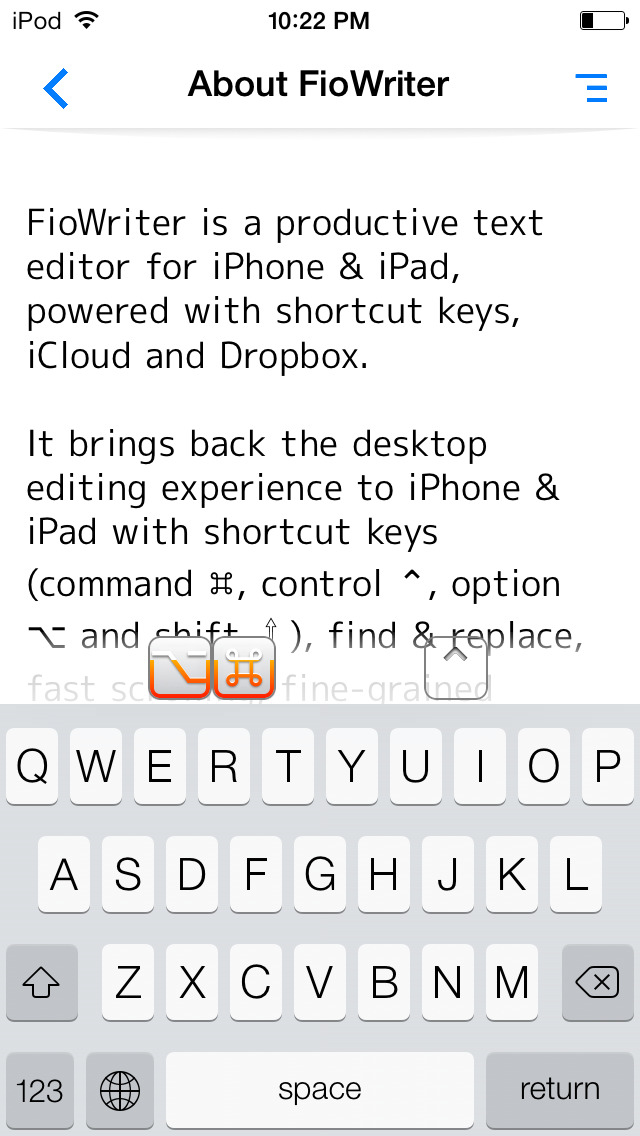 FioWriter - Productive text editor for iPhone & iPad with command keys and cloud sync screenshot 4